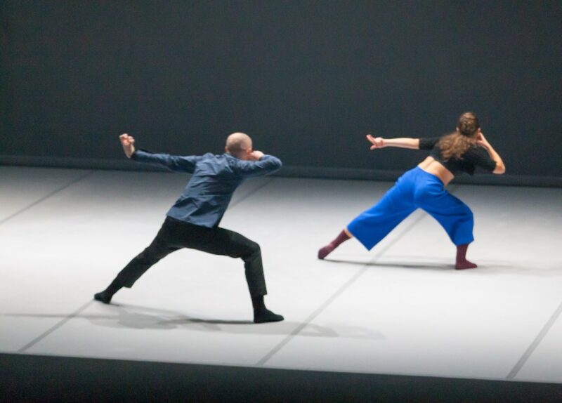 La coreografía Marriage of heaven and hell, matrimonio del cielo y el infierno. Una coreografía del Instituto Stocos en la que dos bailarines de espaldas escrutan el futuro.